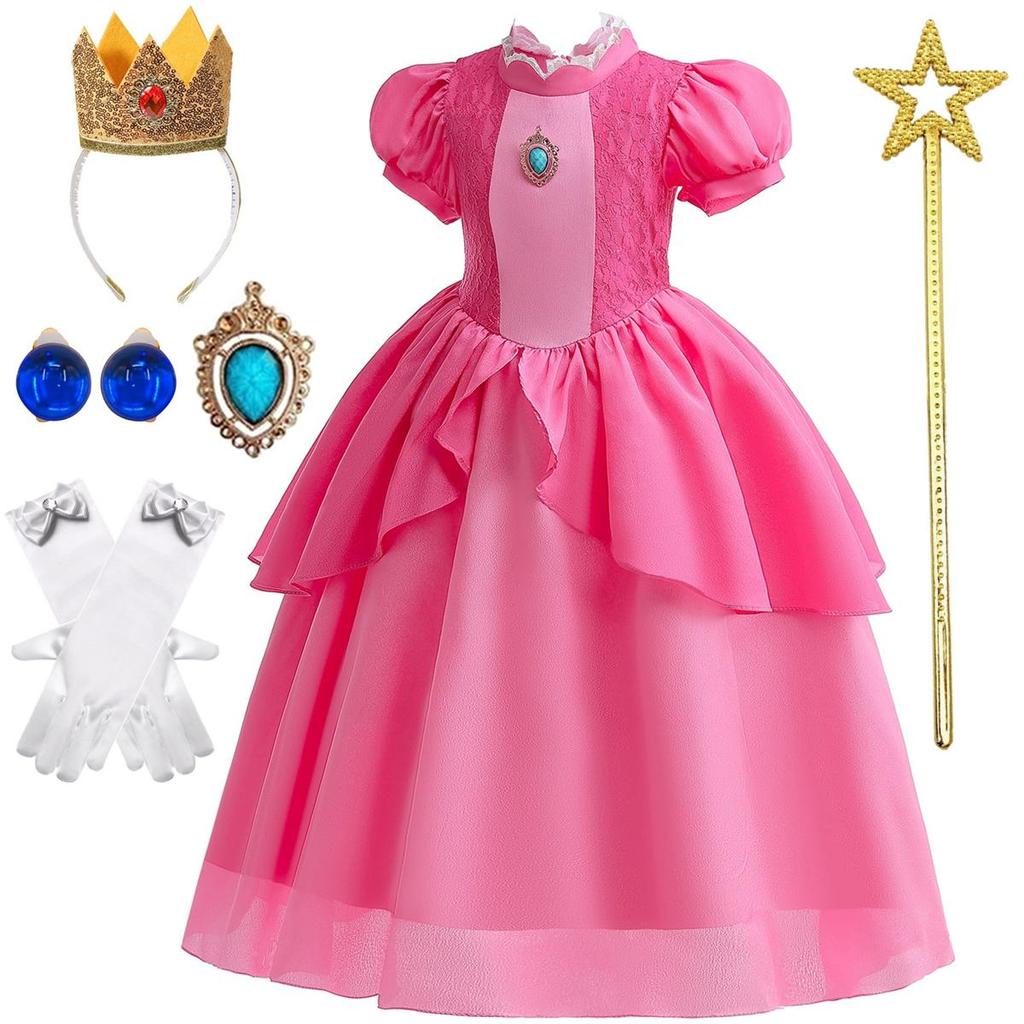 Princess Costume for Girls Birthday Halloween Christmas Cosplay Dress Up with Rich Accessories 3-10Years