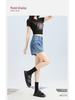 Four-Way Stretch A-Line Denim Shorts - Super Soft, High Quality, Summer Side Slit, Three-Quarter Length Pants