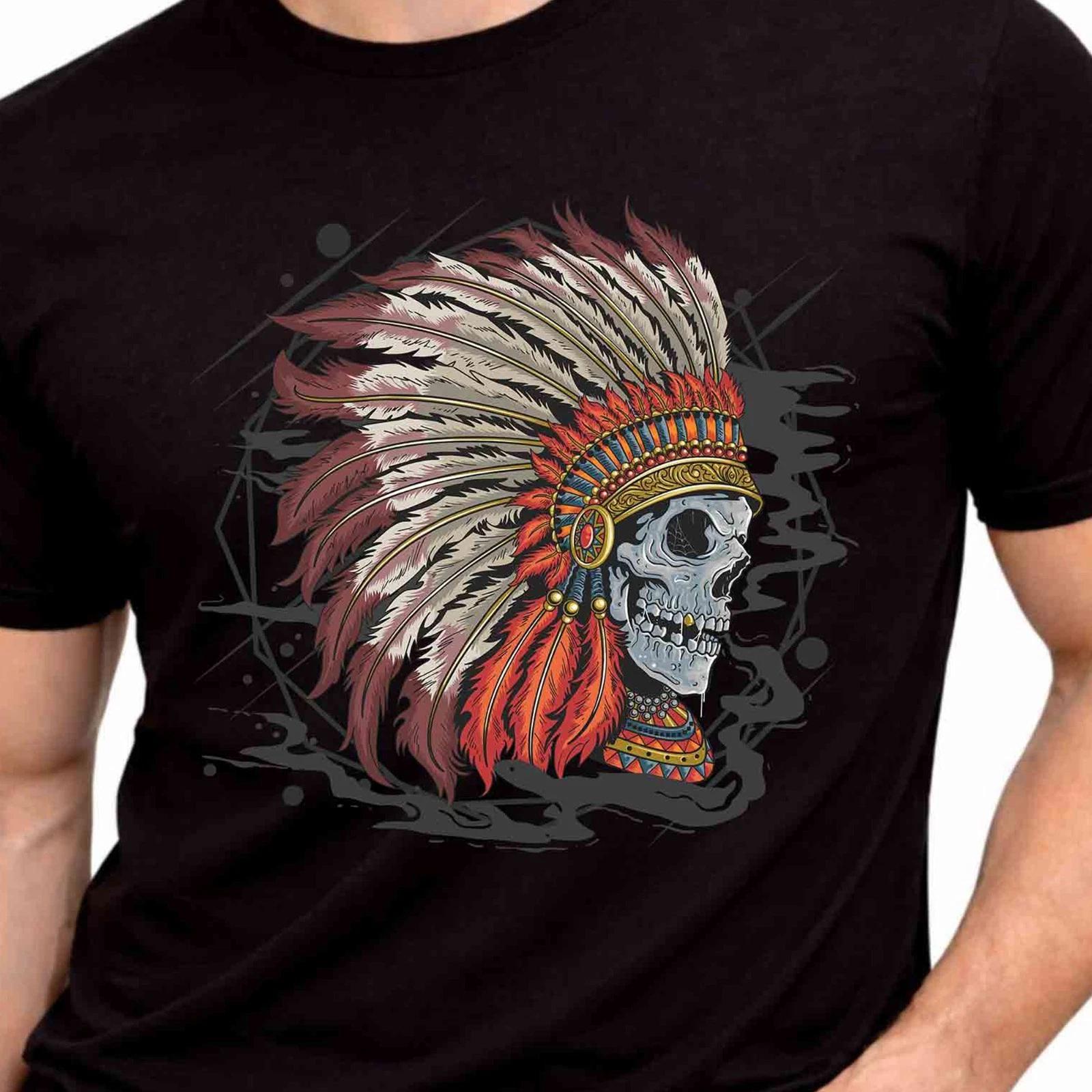 kull Headdress T-Shirt Tribal Feather Warrior Gothic Graphic Tee Native Spirit XXXL