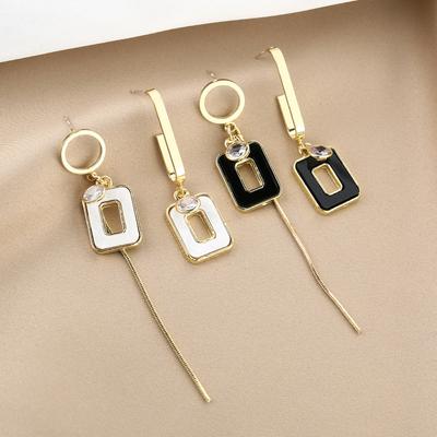 Black Hollow Square Oil Drip Asymmetrical Earrings Personalized Geometric Earrings Tide Earrings