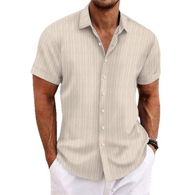 Summer Men's Short Sleeve Shirt New Men's Lapel Jacquard Stripe Casual Short Sleeve Shirt for Men