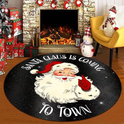 1 Stück Weihnachts-Teppich mit Weihnachtsmann-Muster, rund, für den Innenbereich, rutschfest, waschbar, weiche und bequeme Matte für Schlafzimmer und Wohnzimmer