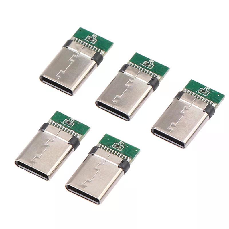 High Quality 5pcs Usb 3.1 Type C Male Diy Solder Plug Connector Socket Attached Pc Board for Electronic Equipment Repair & Ma