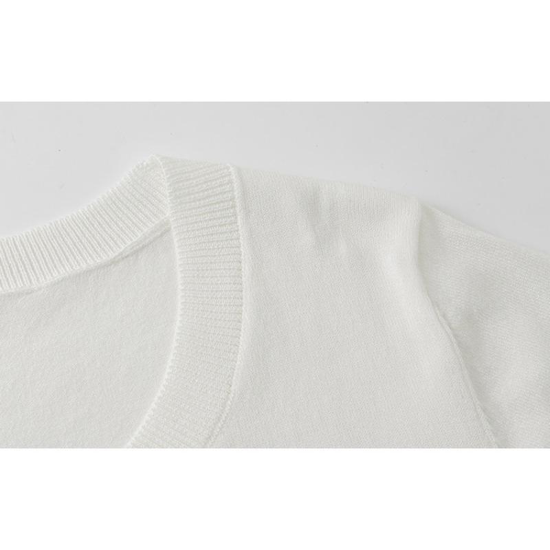 Damen Rundhals-Oberteil Damen Bestickter Strickpullover Molliges Mädchen Lässig Locker Kurzarm-T-Shirt