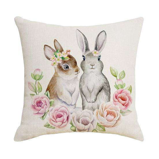 Pillow Cover Hidden Zipper Dust-proof Linen Happy Easter Bunny Throw Pillow Case Home Decor Household Supplies