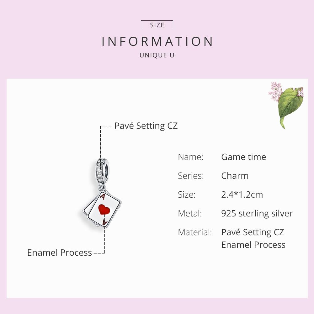 WOSTU Poker Red Heart A Dangle Charm 925 Sterling Silver Dazzling Zircon Beads Fit Original DIY Bracelet Jewelry Making CQC1172