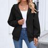 Women's Fashionable Solid Color Zipper Long Sleeved Hooded Pocket Sweatshirt Jacket