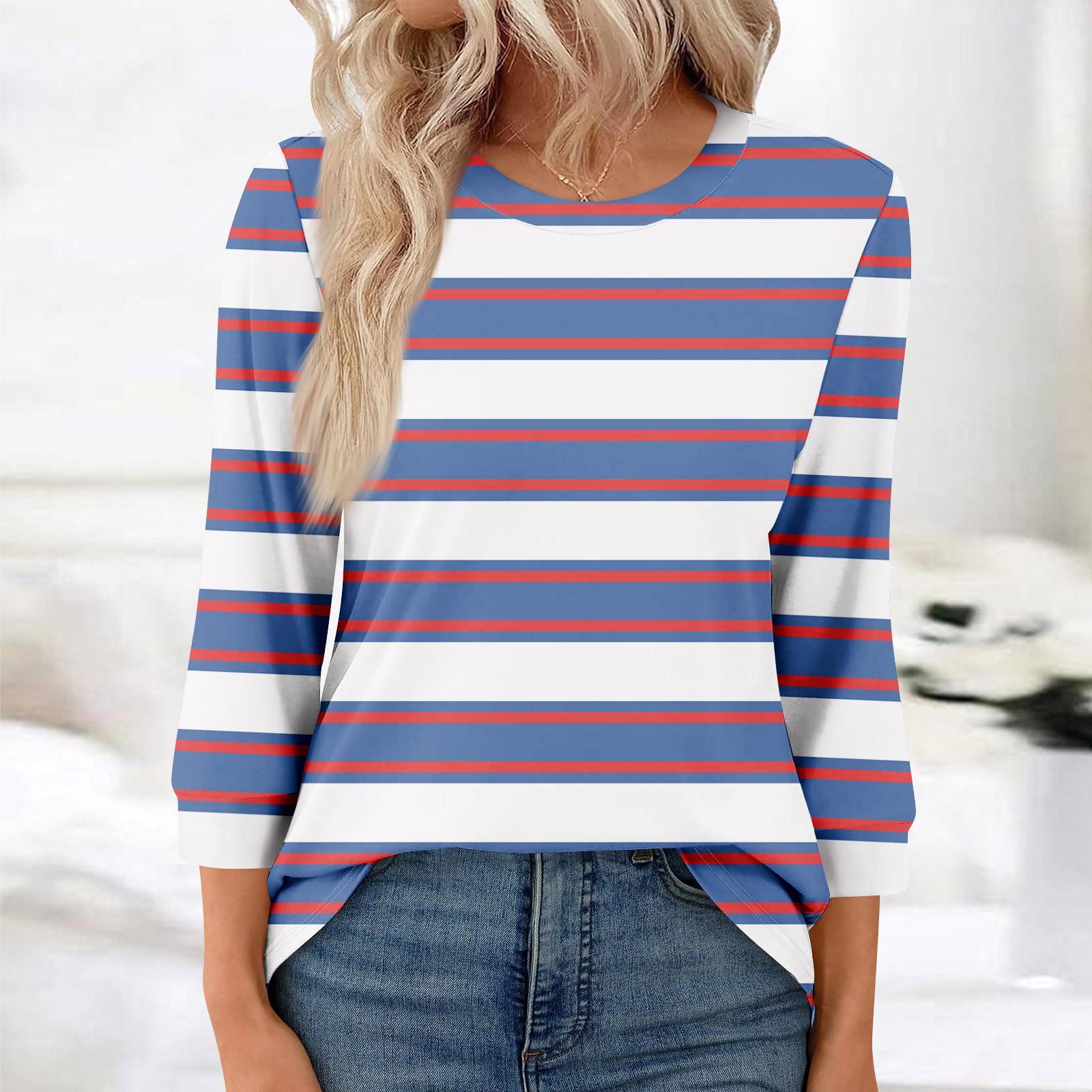 

Жіноча модна повсякденна вільна футболка з принтом і круглим вирізом з рукавом 3/4 M фіолетовий