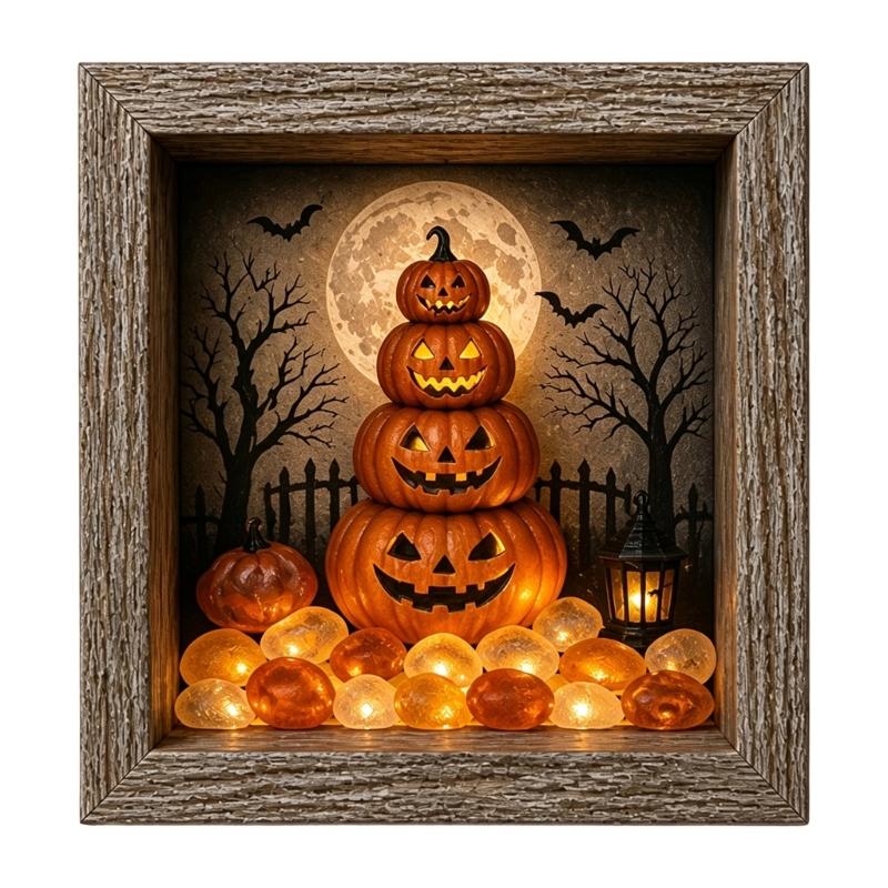 DIY Seasonal Light Box Display, Wood Case Frame Ornament with Soft Lighting for Shelf, Entry Stand, and Fall Party Use