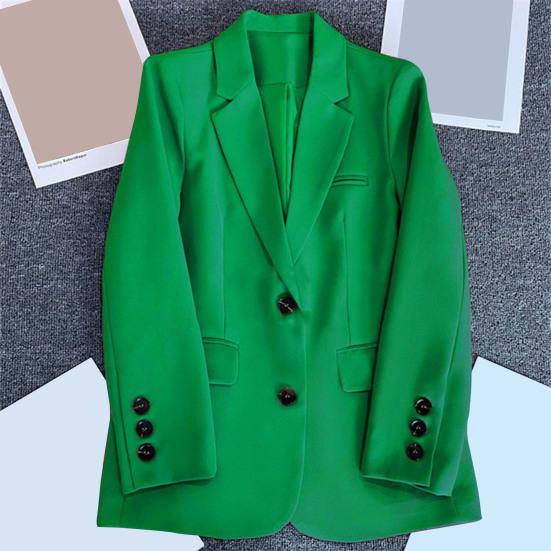 Draktjakke for kvinner Lapel Langermet klafflommer To knapper Draktjakke Ensfarget Loose Fit Yttertøy