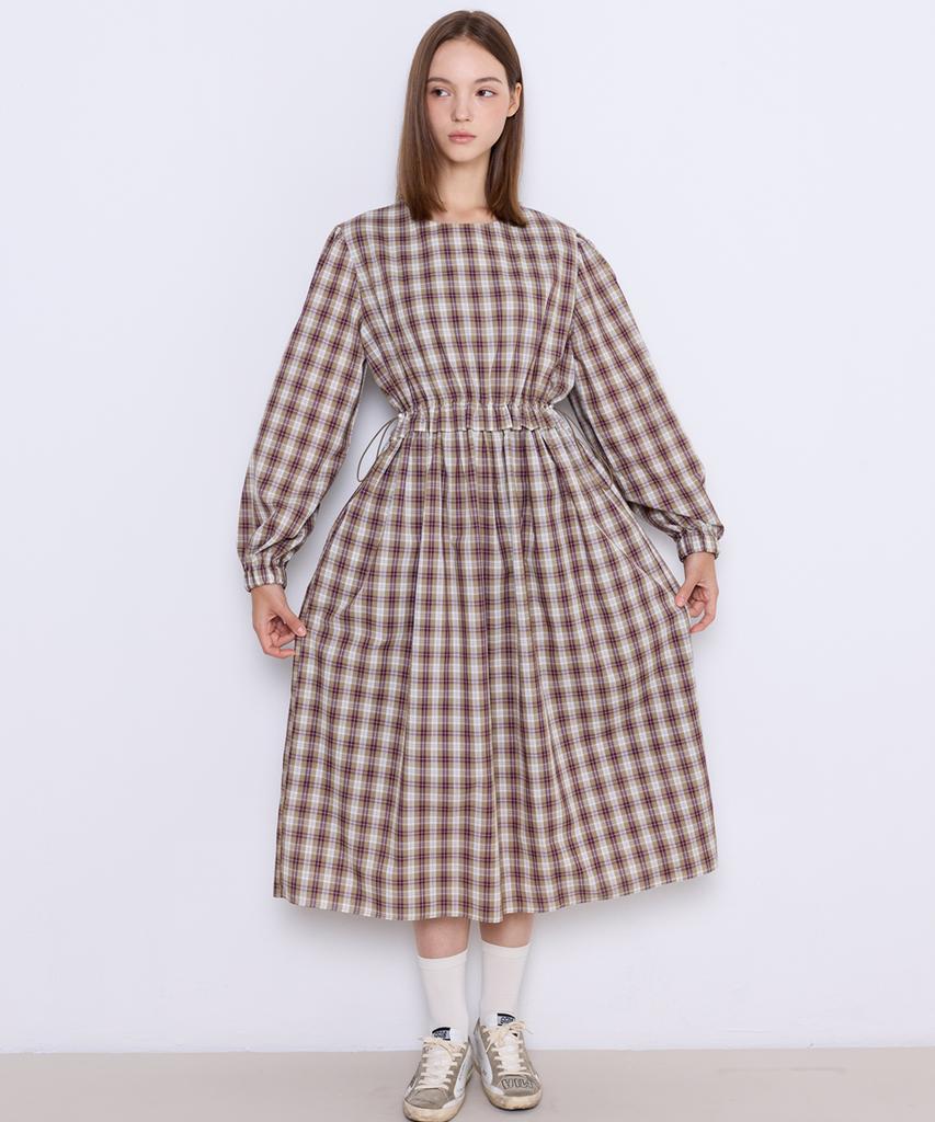 Manavis Seven Tide Check String Dress [Mocha]