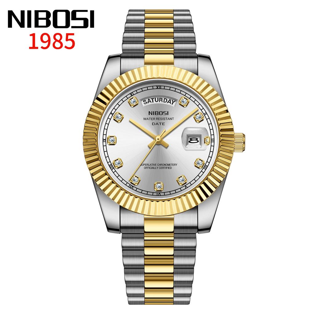 Moderne Herrenuhr mit Diamanten besetzt, Zifferblatt mit Sonnenschliff, Armband aus massivem Stahl, Quarzwerk