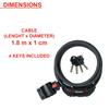 Master Lock Bike Lock Cable, 4 Keys, 180 cm x 8 mm, Mounting Bracket