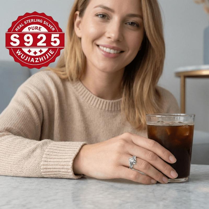 S925Pure Silver Vintage Engraved Ring with Horseshoe Diamond Inlay, Streamlined Wave Design, Double-sided Scroll Pattern, Three-stone Setting, Silver