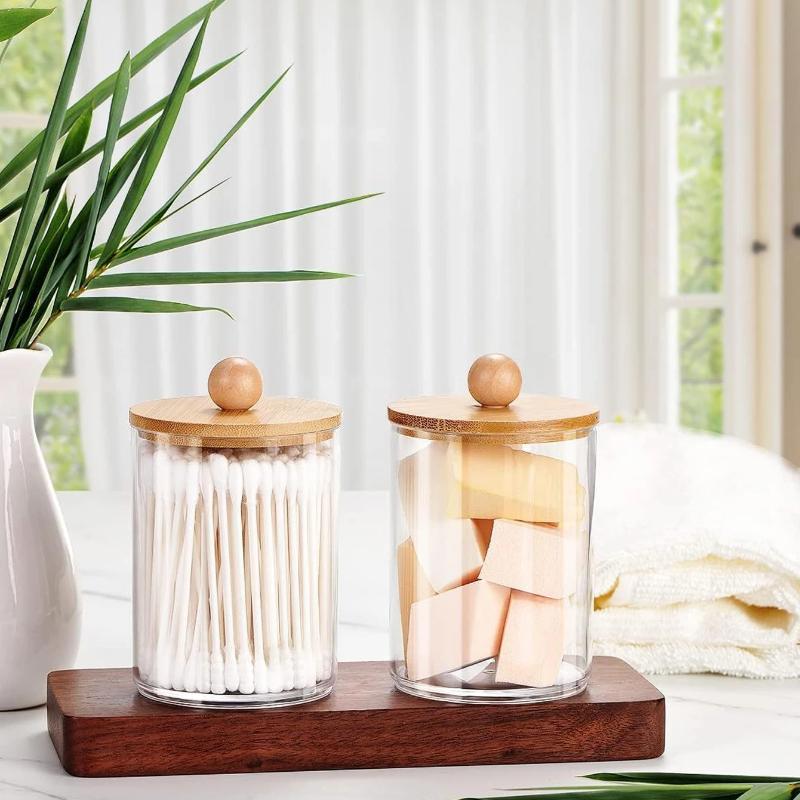 Circular Cotton Swab Box With Transparent Plastic Bamboo Cover And Dust-Proof Makeup Remover Cotton, Simple Jewelry Storage