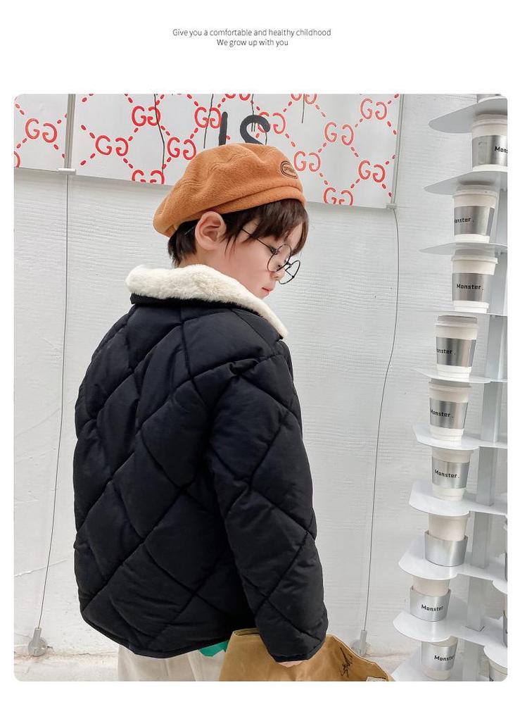Unisex Kids' Fur Collar Cotton Padded Jacket - Warm Korean Style Outerwear for Toddlers