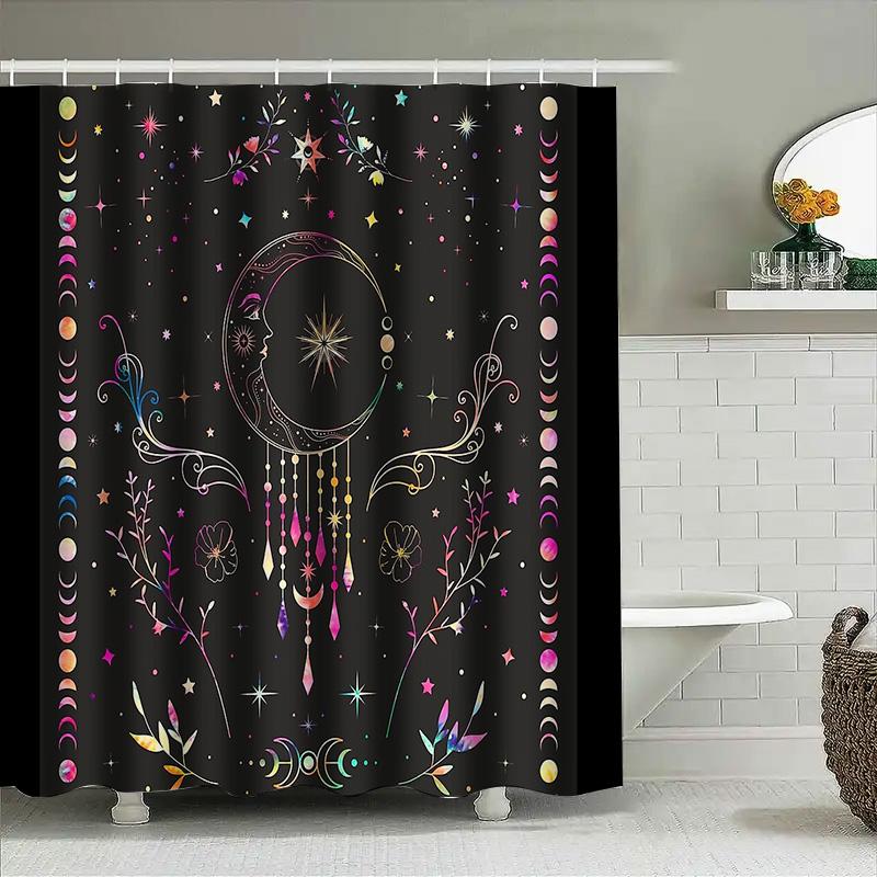 Boho Floral Moon Shower Curtain Botanical Nature Van Gogh Aesthetic Tapestry Bathroom Decor Hippie Wall Hanging Vintage Home