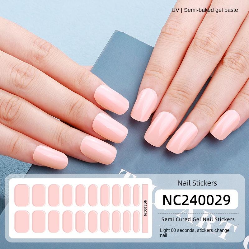 New Solid Color Simple Semi-cured Nail Stickers 20 Finger Gel Nail Stickers