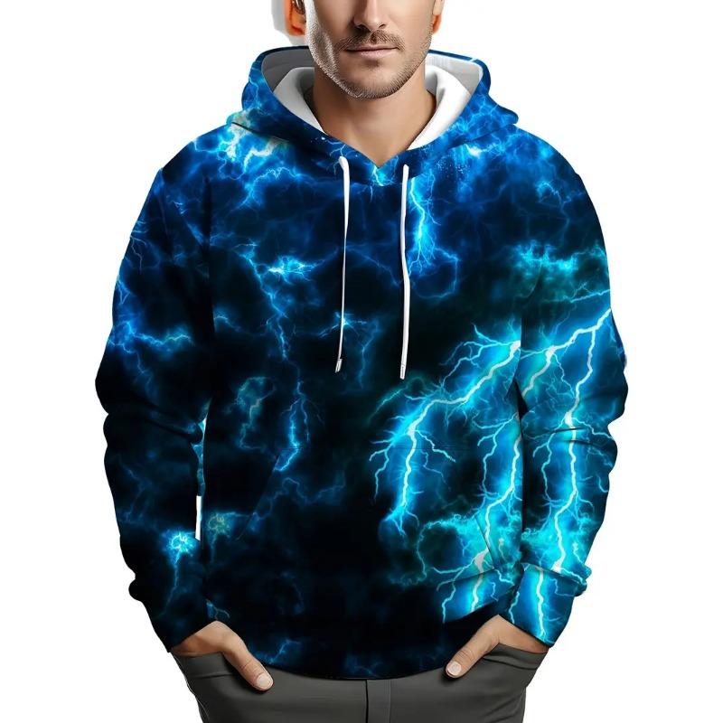 3D Full Print Topographic Hoodie Men Purple Blue Contour Abstract Map Texture Drawstring Loose Casual Hooded Sweat Top