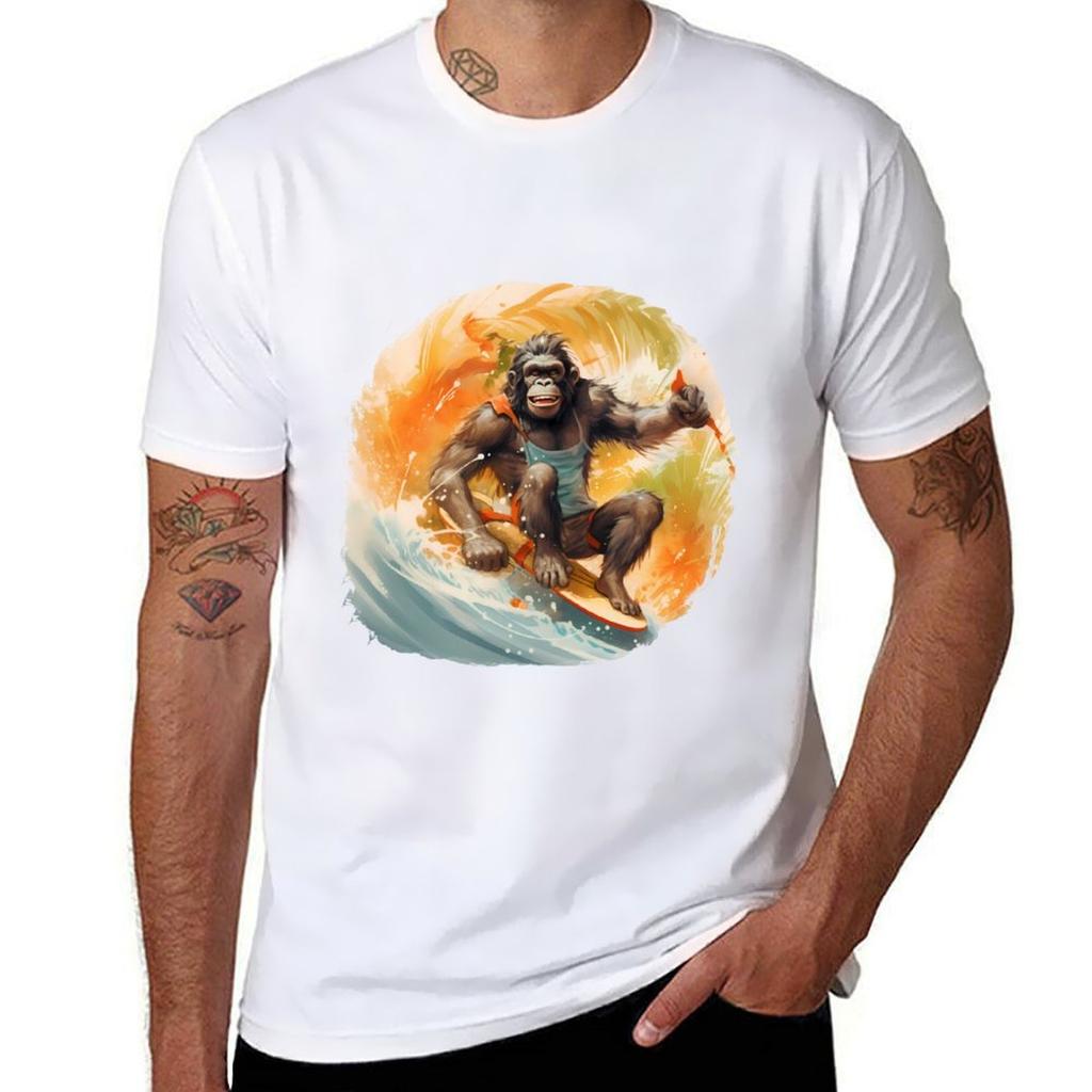 Surfing Monkey Aquarell Tshirt Christmas Casual Short Sleeve Top Tshirt