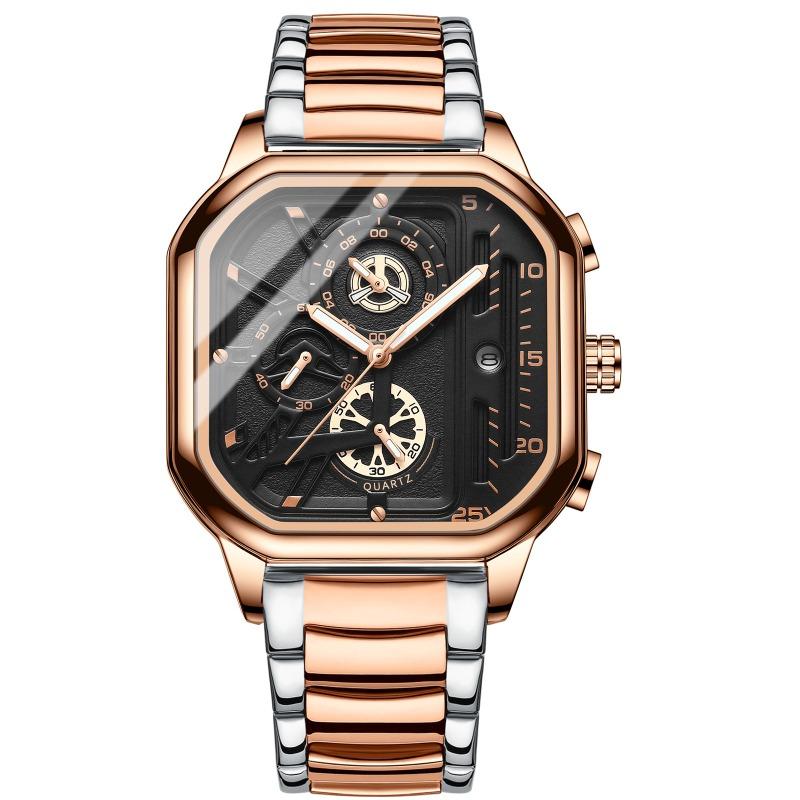 Top Brand Fashion Trend Square Double Display Electronic Watch Binbang Men's Student Waterproof Steel Band Watch Belt Quartz Watch
