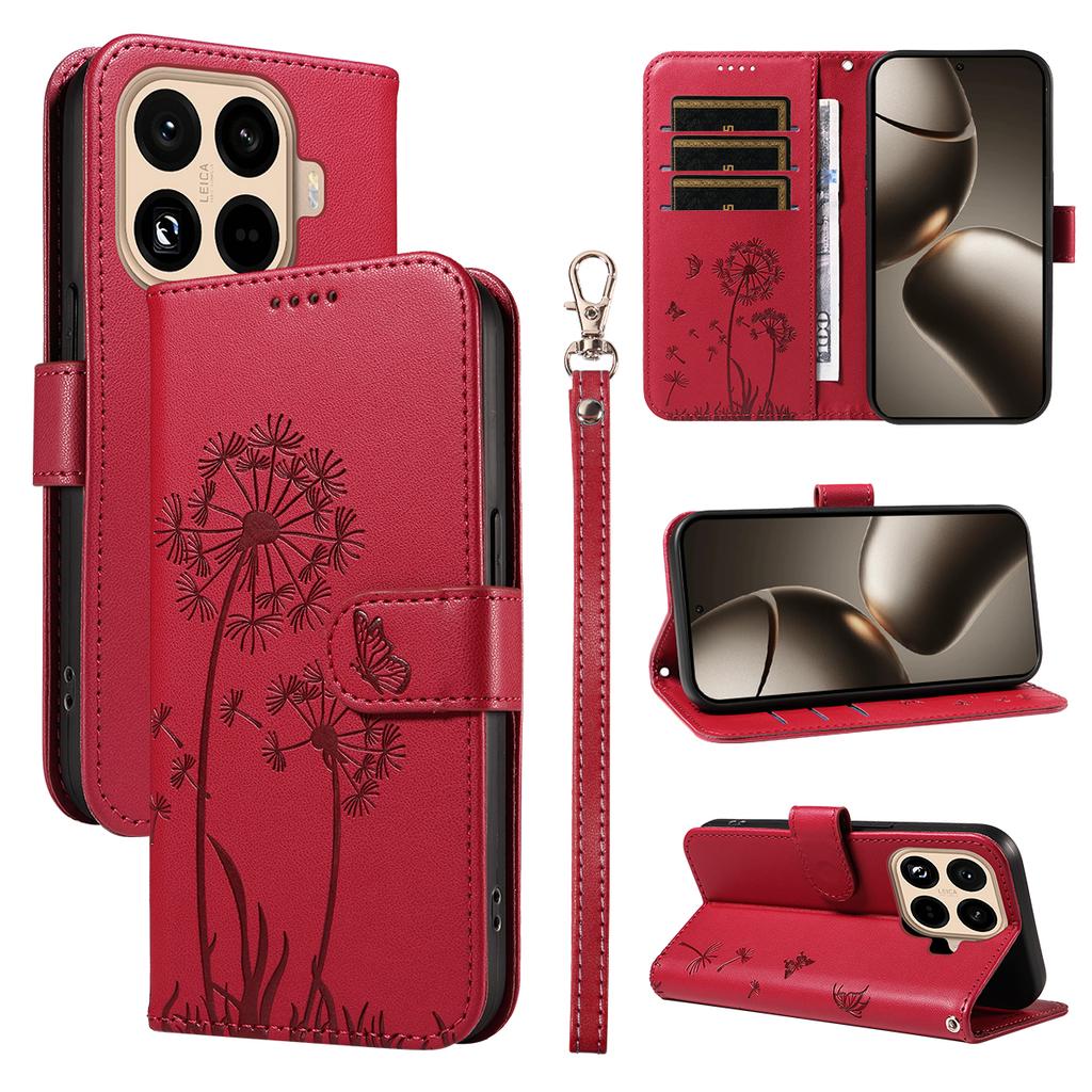 For Xiaomi 15T Pro Leather Wallet Case with Strap Dandelion Imprint Phone Stand Cover
