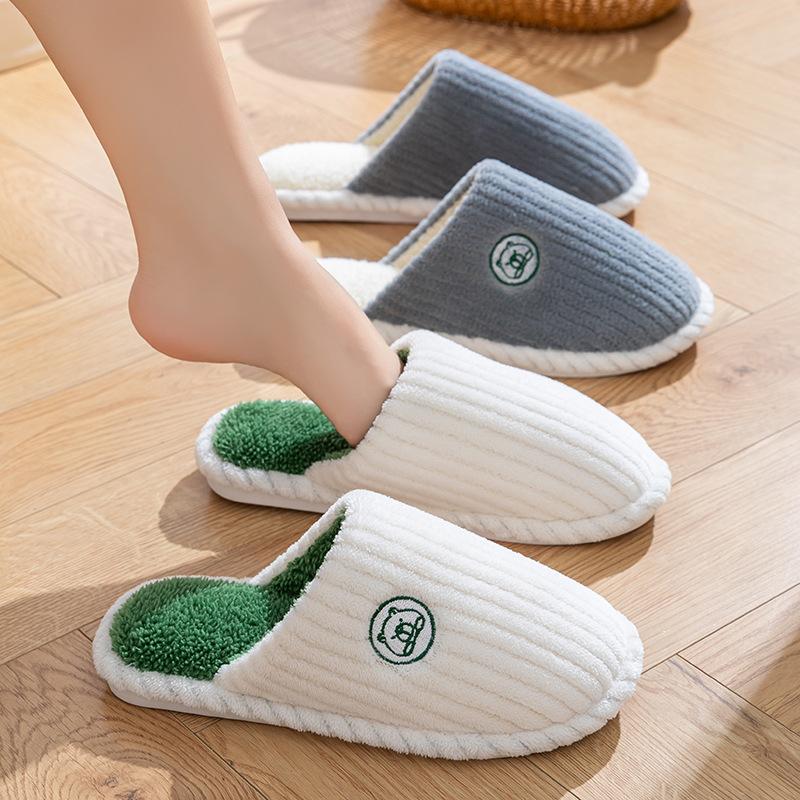 Cixi Cotton Slippers for Winter Home Use Indoor Non-slip Home Warmth Couple Winter Plush