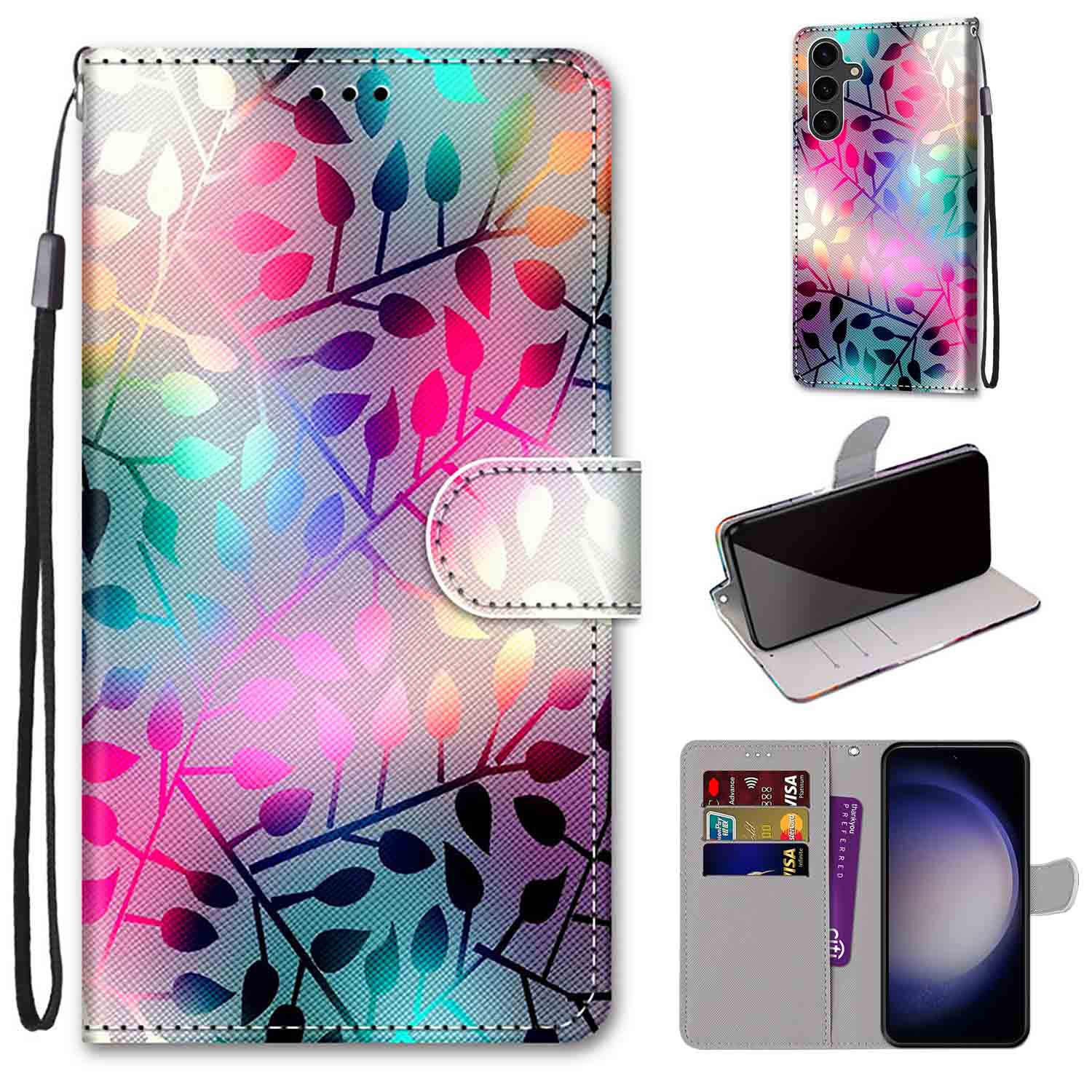 

Модный расписной узорный чехол-книжка с ремешком для iPhone Samsung Huawei Honor Xiaomi Redmi OPPO Realme Moto Asus Huawei P30 Pro