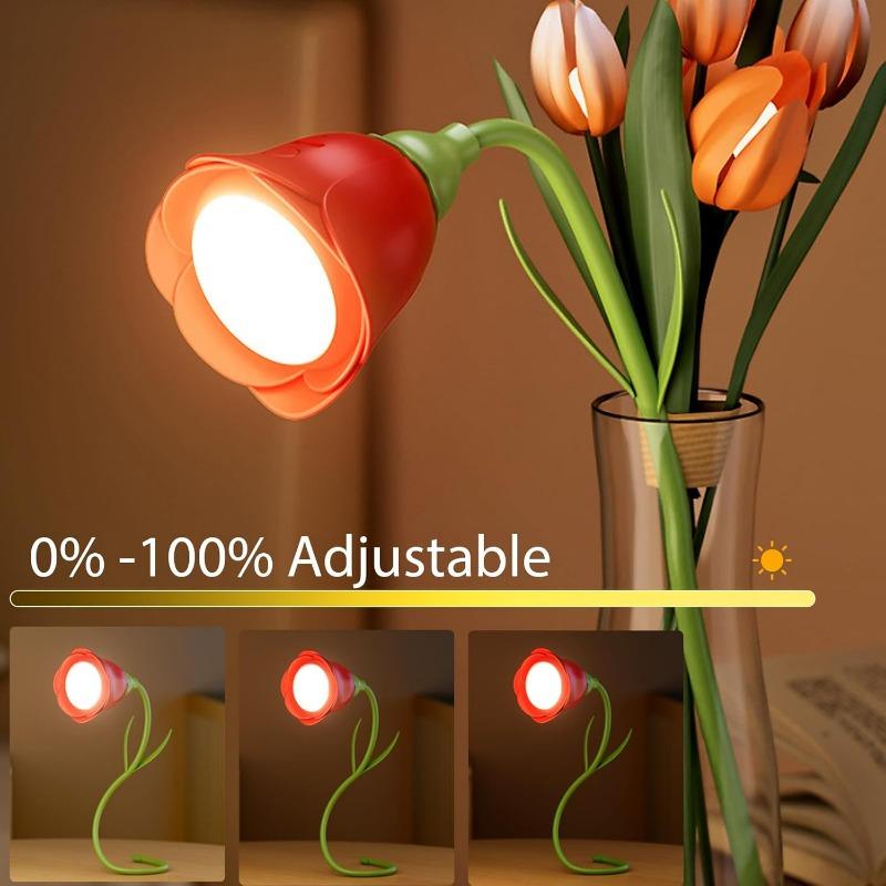Rose LED Desk Lamp Bendable Rechargeable Dimmable Flower Night Light with Brightness Memory Creative Gift for Women/Wife/Girl