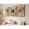 Set Of 3 Sea Animal Posters, Kids Wall Prints, Whale, Jelly Fish, Octopus, Pink Wall Decor, Magical Wall Art, Nursery Prints