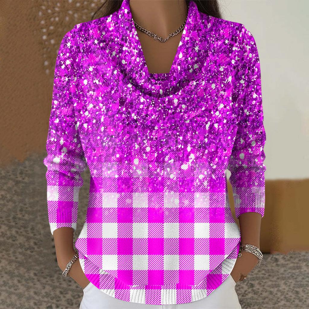 Dámský ležérní a módní svetr s dlouhým rukávem a potiskem, kulatým výstřihem