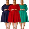 Plus Size Women's Fashion Casual Solid Color Skirt Puffy Sleeve Dress