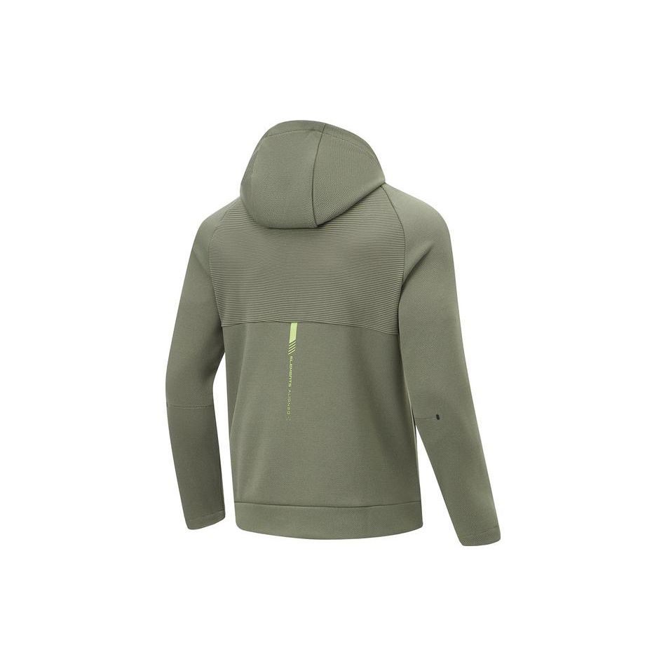 Li Ning Fitness Series Solid Color Outdoor Casual Sports Zipper Hooded Fleece Long Sleeve Jacket Men jackets Mixed-Color Smoke-Green AWDU069-3