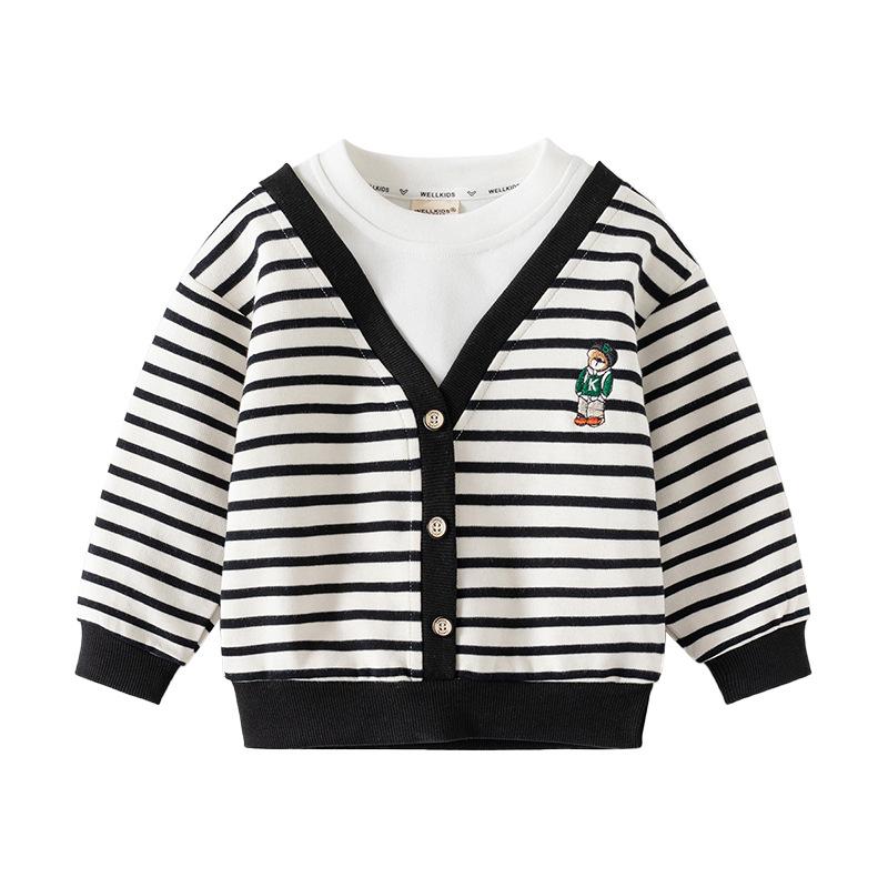 Boys fake two sweaters spring and autumn clothes new children's children's fashion loose coat trendy children's clothing