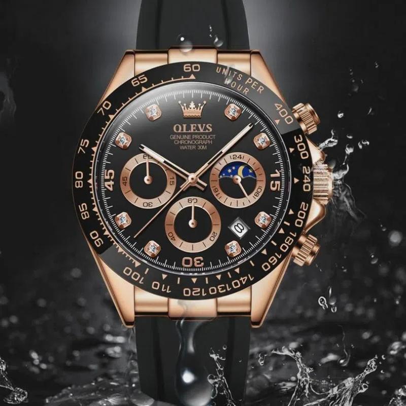 OLEVS Originale Uhr für Herren, Mondphase, Chronograph, Kalender, analoges Silikonarmband, Armbanduhr, Business-Quarzuhren
