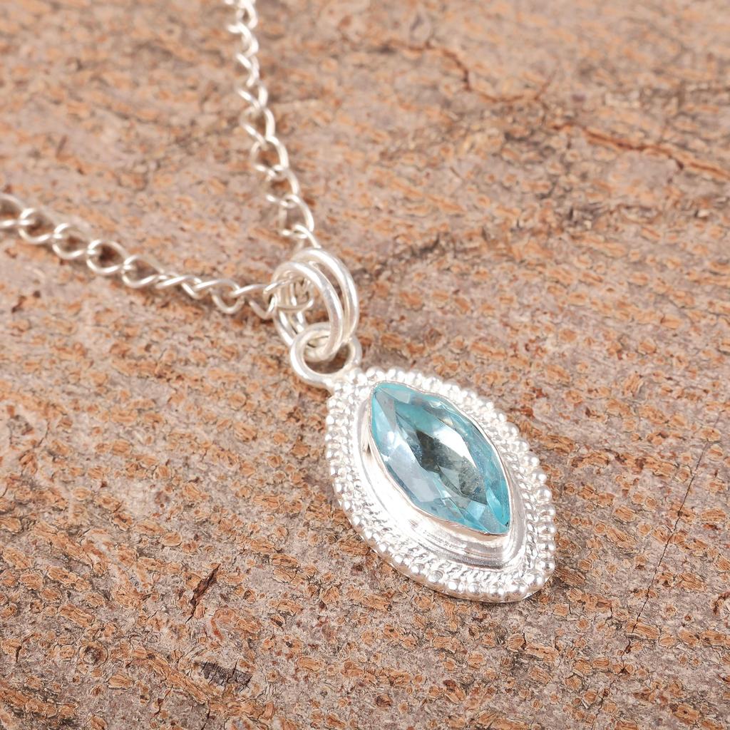 Sky Blue Topaz Gemstone Pendant, Handmade Jewelry, 925 Sterling Silver Jewelry, Bohemian Pendant For Wedding Gift