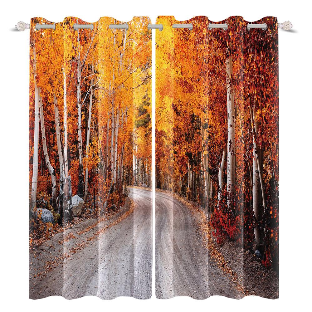 Modern Autumn Forest Curtains Fall Woodland Scenery Panels Window Curtain Bedroom Living Room Darkening Drapes Made Of Polyester Decor