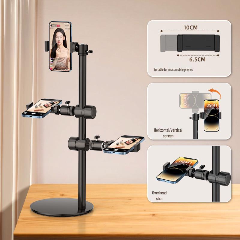 Dual-Machine Live Stream Phone Stand: Adjustable Desktop Holder for Shooting & Viewing