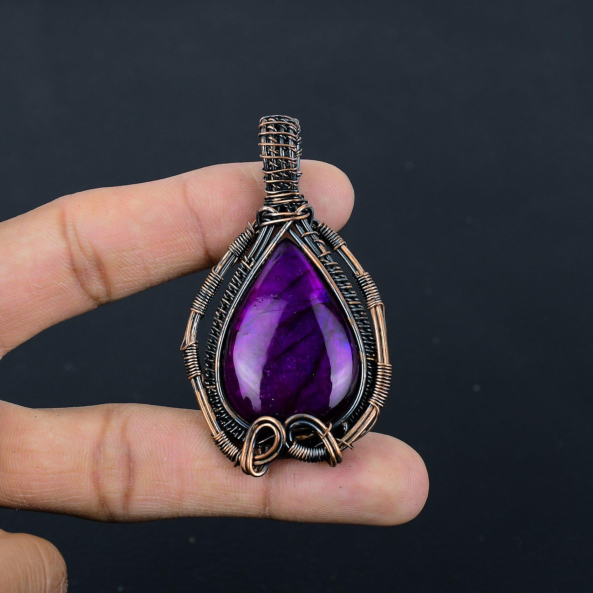 

Украшения из лабрадорита с фиолетовой вспышкой, Кулон, обернутый медной проволокой 999 пробы, Ювелирные изделия из драгоценных камней ручной работы, Подарки для жены, Совершенно новый кулон 2.55 Inches