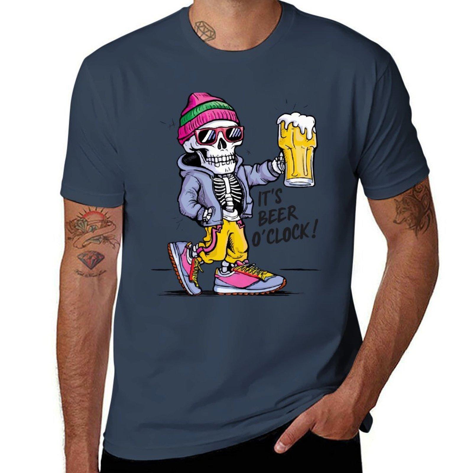 Its beer oclock Funny Skeleton TShirt Plus Size Summer Casual TShirt S