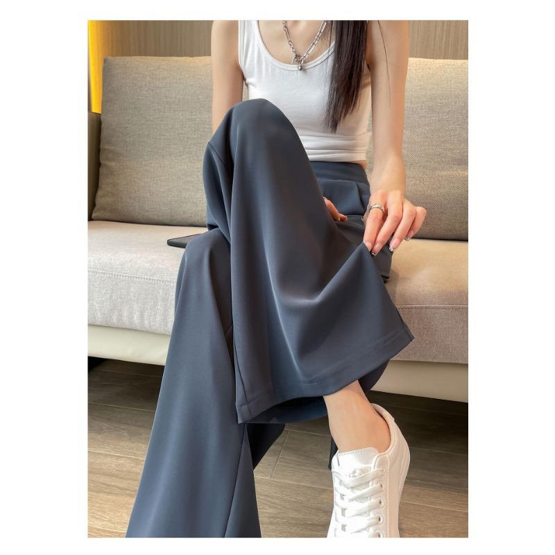 Women's High-Waisted Elastic Waist Wide Leg Pants With Pockets
