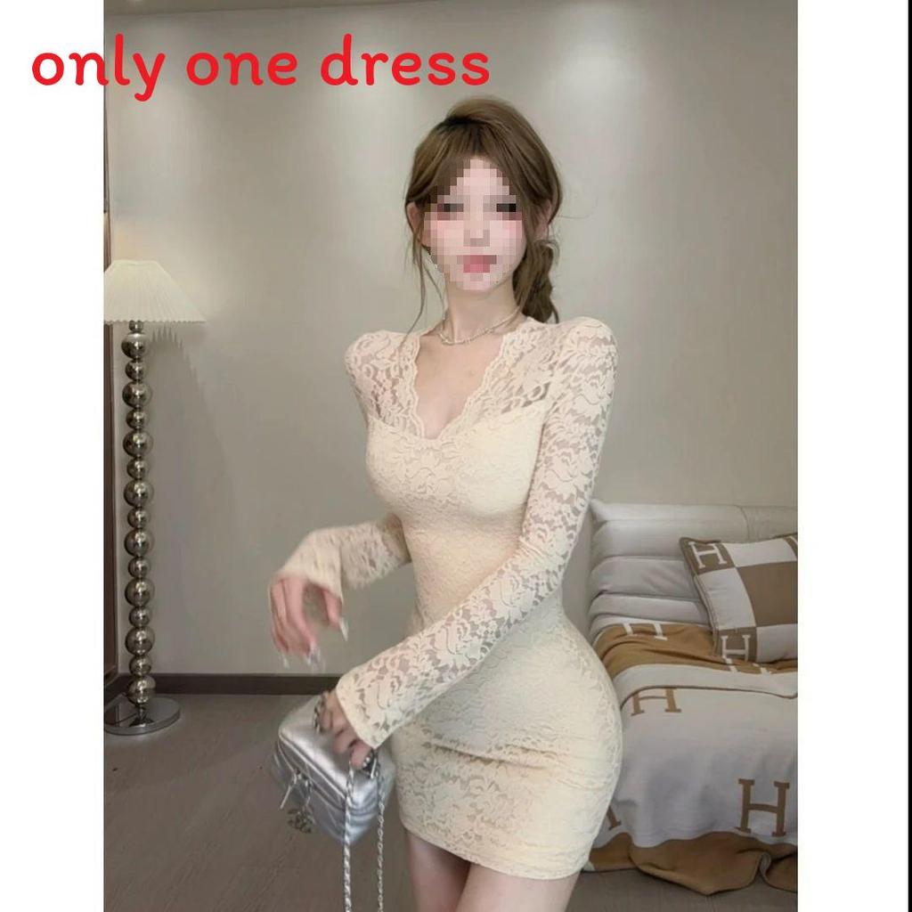 Spring 2025 Womens Lace Bodycon Dress With V Neck Long Sleeve For Elegant Office Wear