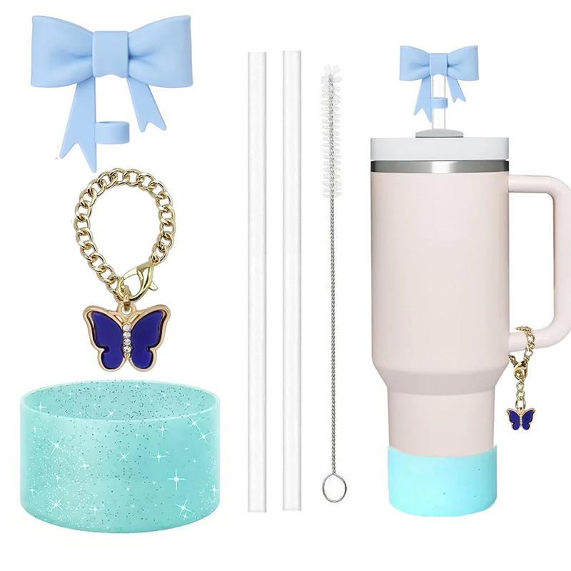 

6 Pcs Accessories For Stanley Cup 20-40Oz,1 Straw Covers,2 Replacement Straws,1 Butterfly Chain, 1 Straw Brush,1 Boot Included синий