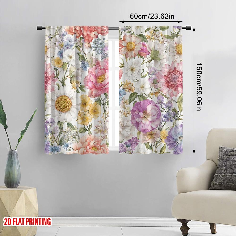 2 Stück, 2D-Flachdruck Minimalistische Vorhänge Blühender Wandteppich 100% Polyester (ohne Stange) Art Deco Festlich Perfekt für Schlafzimmer &