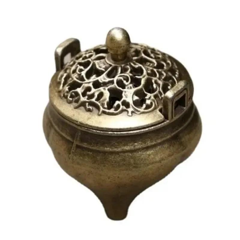 Mini Tripod Incense Burner Antique Style Brass Finger Tip Small Censer for Home Decor Meditation Zen Desk Altar