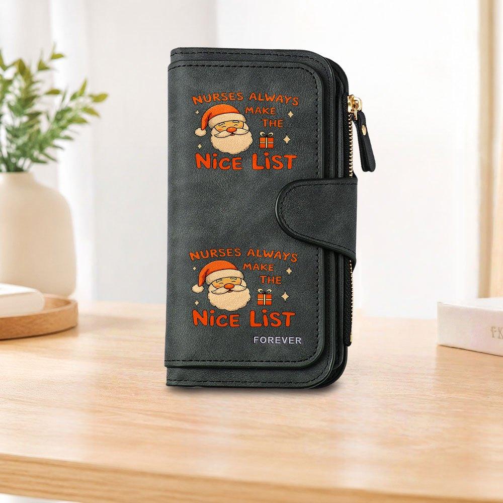 Santa Claus nurse long zipper wallet, large-capacity card holder, unisex clutch bag, stylish zippered coin purse, suitable for daily use, a great