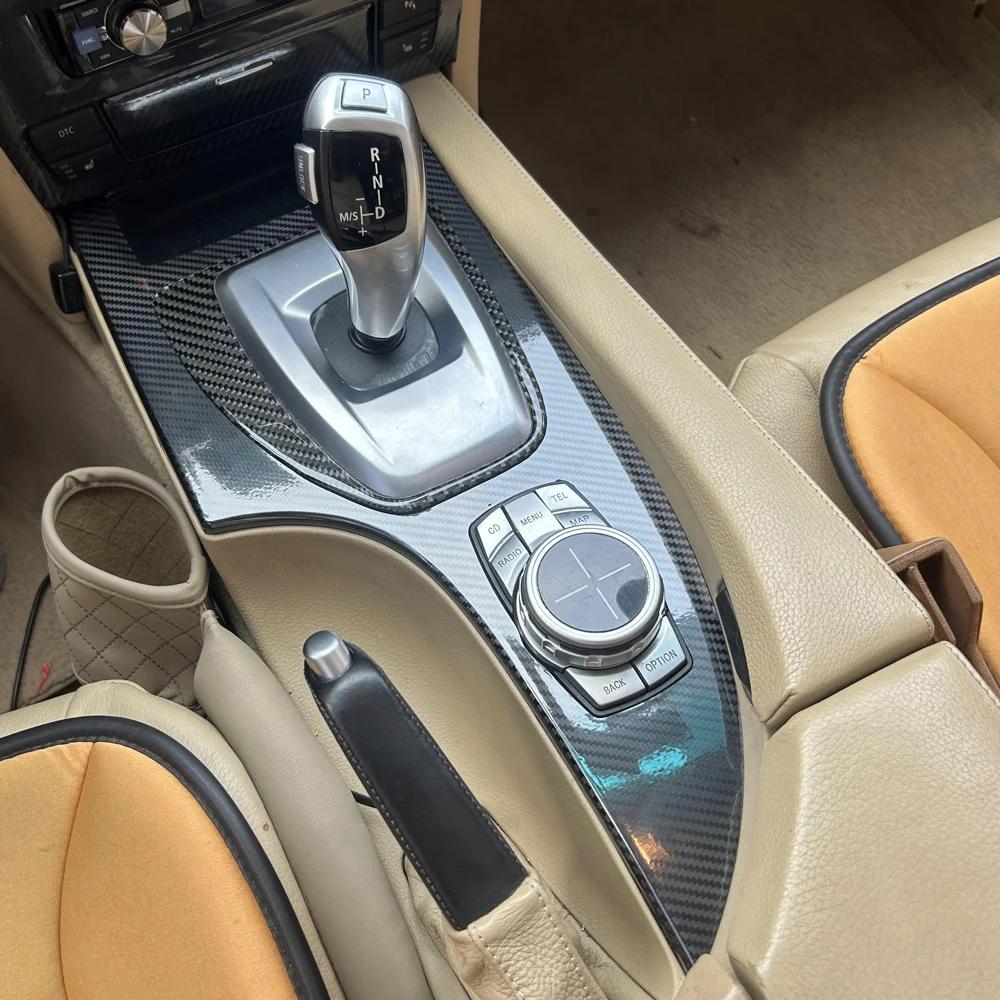 BMW 5 Serisi E60 E61 05-10 için Karbon Fiber Araç Filmi İç Sticker Orta Konsol Vites Paneli Gösterge Paneli Hava Kapı Kolu Kaldırma Paneli