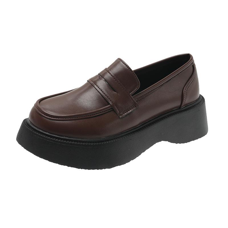 

Muffin heel platform one-pedal small leather shoes women s 2024 spring new British style student temperament low-top single shoes 40 коричневий