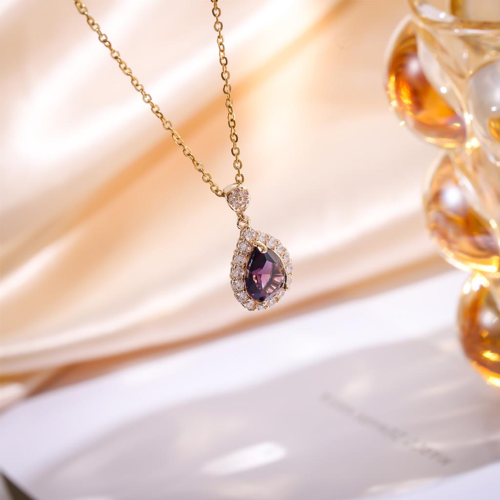 Colorful Zircon Water Drop Pendant Necklaces for Women Girls Stainless Steel Chain Simple Trendy Jewelry Accessories Gifts