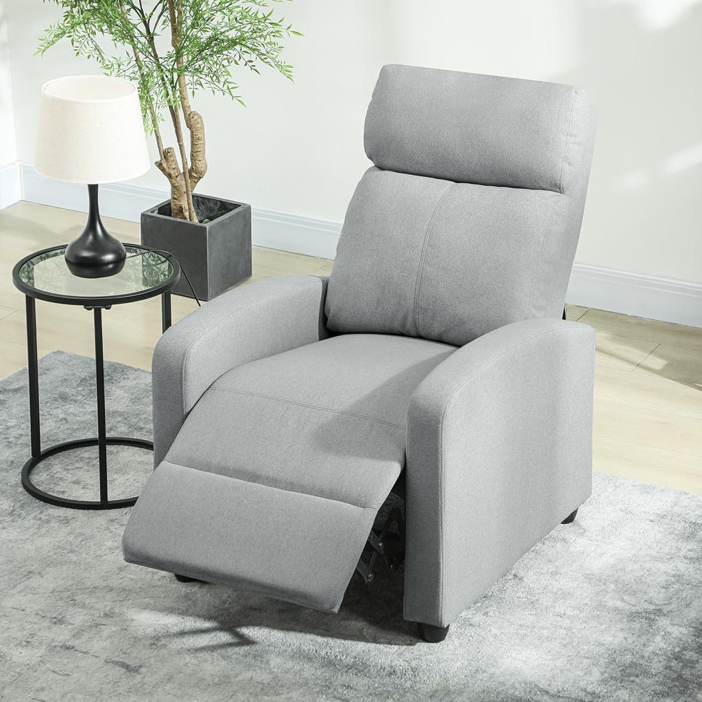 Recliner Chair, Adjustable 135 degrees, Extendable Footrest, Padded Armrests, Linen-Polyester, Light Grey